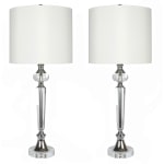 LumiSource Torch Contemporary Desktop Table Lamps, 28-1/2inH, Off-White Shade/Polished Chrome Base, Set Of 2 Lamps