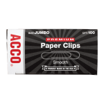 ACCO Premium Paper Clips, 1000 Total, Jumbo, Silver, 100 Per Box, Pack Of 10 Boxes