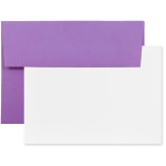 JAM Paper Stationery Set, 5 1/4in x 7 1/4in, 30% Recycled, Set Of 25 White Cards And 25 Violet Purple Envelopes