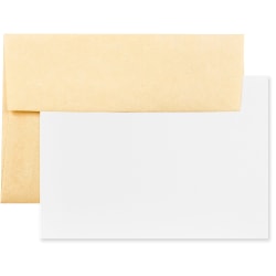 JAM Paper Stationery Set, 5 1/4in x 7 1/4in, 30% Recycled, Set Of 25 White Cards And 25 Antique Gold Envelopes