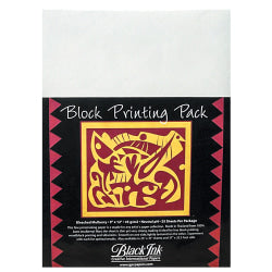 Black Ink Thai Mulberry Block Printing Paper, 9in x 12in, White, Unbleached, Pack Of 25 Sheets