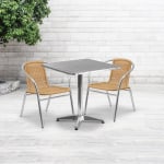 Flash Furniture Lila Square Aluminum Indoor-Outdoor Table With 2 Chairs, 27-1/2inH x 27-1/2inW x 27-1/2inD, Beige, Set Of 3