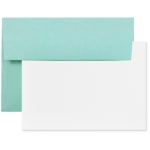 JAM Paper Stationery Set, 5 1/4in x 7 1/4in, Set Of 25 White Cards And 25 Aqua Envelopes