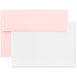 JAM Paper Stationery Set, 5 1/4in x 7 1/4in, Set Of 25 White Cards And 25 Baby Pink Envelopes