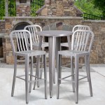 Flash Furniture Commercial Grade Round Metal Indoor-Outdoor Bar Table Set With 4 Vertical Slat Back Stools, 41inH x 24inW x 24inD, Silver