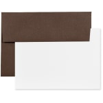 JAM Paper Stationery Set, 5 1/4in x 7 1/4in, 100% Recycled, Set Of 25 White Cards And 25 Chocolate Brown Envelopes