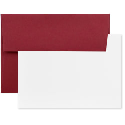 JAM Paper Stationery Set, 5 1/4in x 7 1/4in, Set Of 25 White Cards And 25 Dark Purple Envelopes