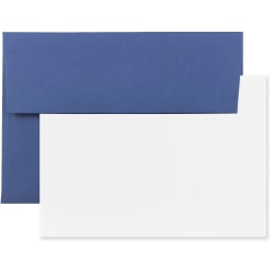 JAM Paper Stationery Set, 5 1/4in x 7 1/4in, Set Of 25 White Cards And 25 Presidential Blue Envelopes