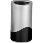 Safco Open Top Receptacle - 14 gal Capacity - Oval - Powder Coated - 29in Height x 16in Width x 16in Depth - Steel, Vinyl - Silver, Black - 1 Each