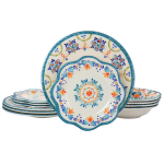 Gibson Home 12-Piece Tamara Melamine Dinnerware Set, White Floral