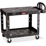 Rubbermaid 4525 HD 2-Shelf Utility Cart Flat Shelf (Med) - 2 Shelf - Push Handle Handle - 500 lb Capacity - 4 Casters - 5in Caster Size - Foam, Resin, Polypropylene - 43.9in Length x 25.9in Width x 33.3in Height - Black