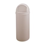 Rubbermaid Marshal Round Polyethylene Trash Container, 42in x 18in, 25 Gallons, Beige