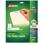 Avery Removable File Folder Labels, Inkjet, 8066, 2/3in x 3 7/16in, White, Pack Of 750