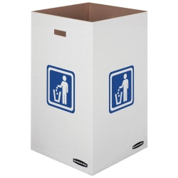 Bankers Box Waste And Recycling Bins, Extra Large Size, 30in x 18in x 18in, 50% Recycled, White/Blue, Pack Of 10