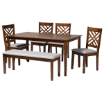 Baxton Studio Gustavo Dining Set, 29-3/16inH x 59-1/16inW x 35-7/16inD, Gray/Walnut