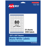 Avery Permanent Labels With Sure Feed, 94102-WMP25, Square, 3/4in x 3/4in, White, Pack Of 2,000