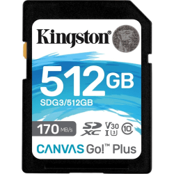 Kingston Canvas Go! Plus SDG3 512 GB Class 10/UHS-I (U3) SDXC - 170 MB/s Read - 90 MB/s Write