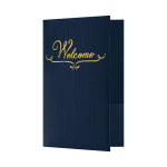 LUX Welcome Folders, 5 3/4in x 8 3/4in, Dark Blue Linen/Gold Foil, Pack Of 25 Folders