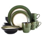 Elama 16-Piece Stoneware Dinnerware Set, Jade Green