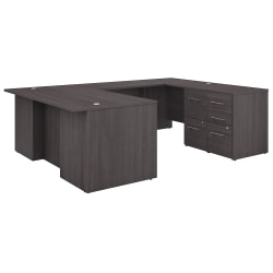 Bush Business Furniture Office 500 72inW Executive Computer Desk With Lateral File Cabinets And Hutch, Modern Hickory, Standard Delivery