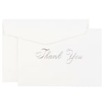 JAM Paper Thank You Card Set, 4 7/8in x 3 3/8in, 80 Lb, Bright White/Silver Script, Set Of 104 Cards And 100 Envelopes