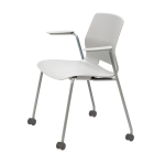 KFI Studios Imme Stack Chair With Arms And Caster Base, Light Gray/Silver