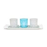 Elegant Designs Winter Wonderland Candle Holder Set, 3-1/2in x 5in x 14in, Blue Frost, Set Of 3 Holders