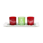 Elegant Designs Merry & Bright Christmas Candle Holder Set, 3-1/2in x 5in x 14in, Green/Red, Set Of 3 Holders