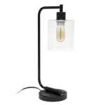 Lalia Home Modern Iron Desk Lamp With USB, 18-13/16inH, Matte Black/Clear