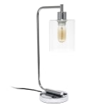 Lalia Home Modern Iron Desk Lamp With USB, 18-13/16inH, Chrome/Clear