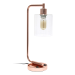 Lalia Home Modern Iron Desk Lamp With USB, 18-13/16inH, Rose Gold/Clear