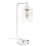 Lalia Home Modern Iron Desk Lamp With USB, 18-13/16inH, White/Clear