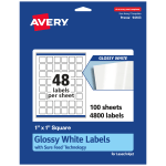 Avery Glossy Permanent Labels With Sure Feed, 94103-WGP100, Square, 1in x 1in, White, Pack Of 4,800