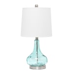 Lalia Home Rippled Glass With Fabric Shade Table Lamp, 23-1/4in, White Shade/Clear Blue Base