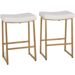 LumiSource Duke Counter Stools, White Seat/Gold Frame, Set Of 2 Stools