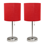 LimeLights Stick Lamps, 19-1/2inH, Red Shade/Brushed Steel Base, Set Of 2 Lamps