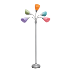 Simple Designs 5-Light Adjustable Gooseneck Floor Lamp, 67inH, Assorted Shade/Silver Base