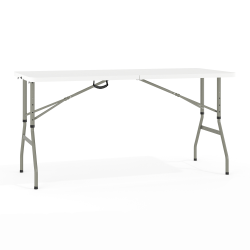 Flash Furniture Height-Adjustable Bi-Fold Plastic Banquet And Event Folding Table, 34inH x 27-1/4inW x 60inD, Granite White