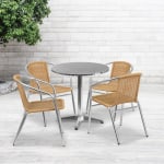 Flash Furniture Lila 5-Piece 27-1/2in Round Aluminum Indoor/Outdoor Table Set With Rattan Chairs, Beige