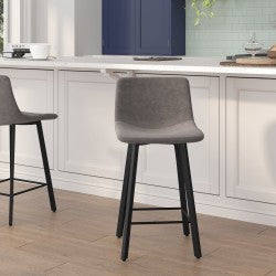 LumiSource Daniella Counter Stools, 33in Fixed Height, Fabric, Gray/Gold, Set Of 2 Stools