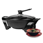 Brentwood Electric Non-Stick 6 Qt Shabu Pot With Divider, 12-1/2inH x 17inW x 5-1/2inD, Black