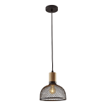 Adesso Dale Small Pendant Lamp, 9-1/2inW, Matte Black Shade/Black & Natural Rubberwood Base