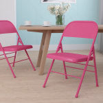 Flash Furniture HERCULES COLORBURST Metal Triple-Braced Folding Chair, Shockingly Fuchsia