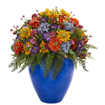 Nearly Natural Mixed 24inH Artificial Giant Floral Arrangement With Blue Vase, 24inH x 22inW x 22inD, Multicolor