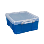 Really Useful Box Plastic Storage Container With Built-In Handles And Snap Lid, 17 Liters, 17 1/4in x 14in x 7in, Blue