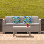 Flash Furniture Faux Rattan Outdoor Sofa With All-Weather Cushions, Light Gray