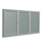 Ghent 3 Door Enclosed Vinyl Bulletin Board, Satin Aluminum Frame, 48inH x 72inW, Silver