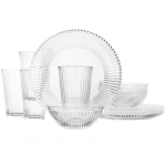 Gibson Home Clearview Stripe Dinnerware Set, Clear