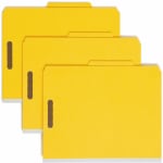 Smead Pressboard Colored Classification Folders, 2 Fasteners, 2 Dividers, Letter Size, 2in Expansion, 2/5 Tab Cut, 100% Recycled, Yellow, Box Of 10