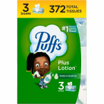 Puffs Plus Lotion 2-Ply Facial Tissue, White, 124 Tissues Per Box, Pack Of 3 Boxes